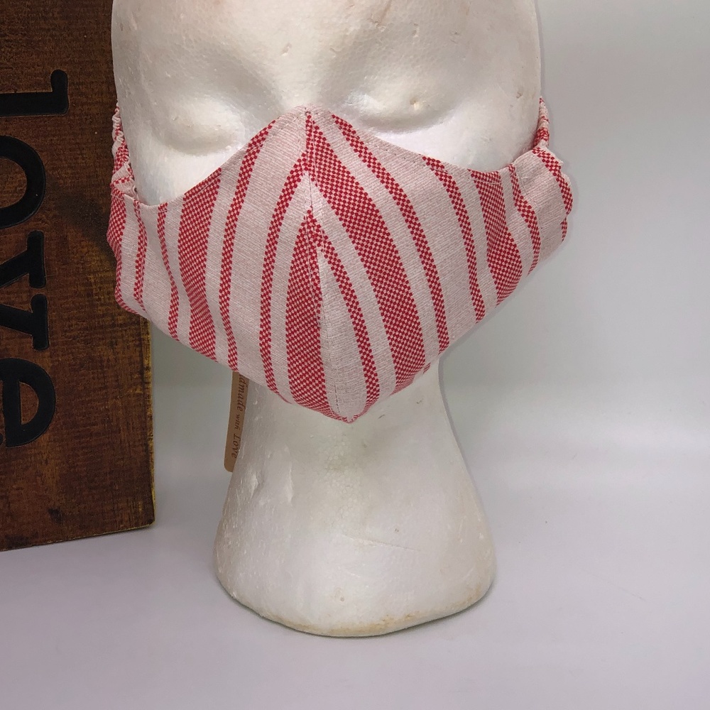 REUSABLE 100% Cotton Red Stripe Face Mask ~NEW!